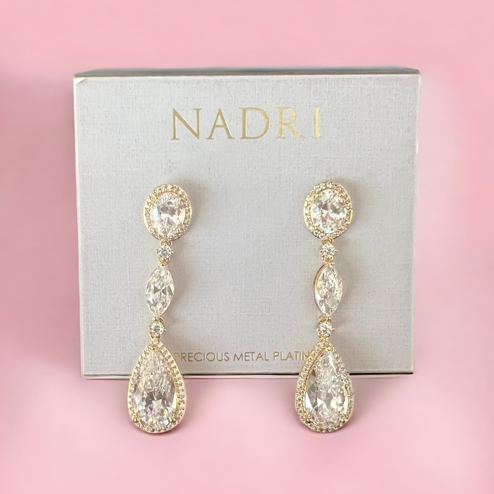 Nadri Cubic Zirconia pear & oval drop earrings NWT